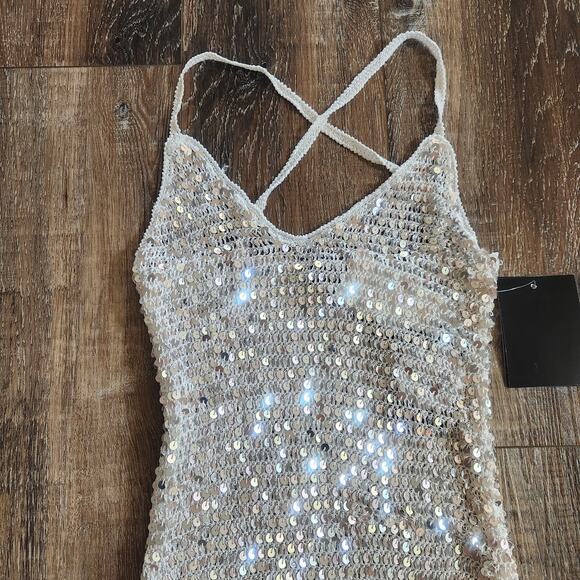 Retrofete Marie Sequin Crochet Dress in Silver and White Size XS/S NWT Maxi - Picture 4 of 15